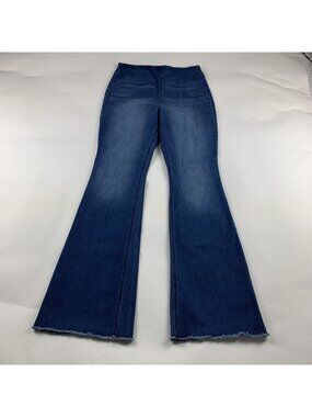 LONG Knox Rose Dark Wash Stretch Denim High Rise Pull On Flare Jeans M